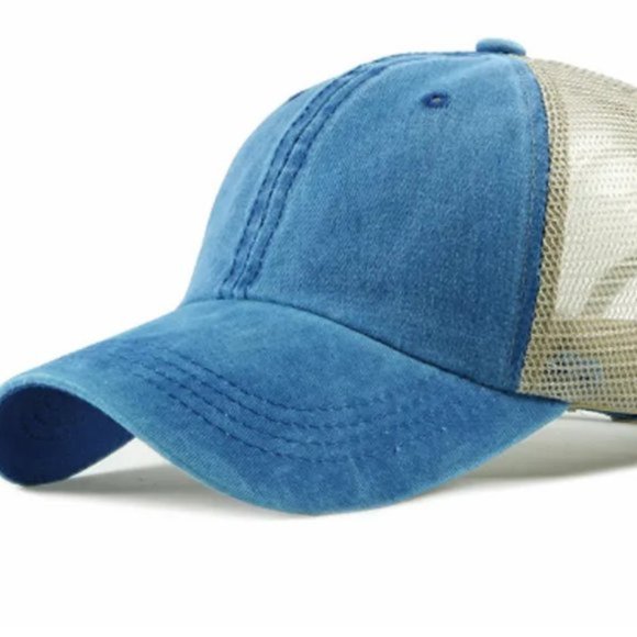Color Block Baseball Cap Unisex Mesh Back Adjustable Sky Blue Tan OSFM New - Picture 9 of 12